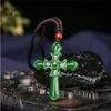 Certifierad 100% naturlig Hetian Afghan Jade Carved Cross Pendant Necklace Charm smycken smycken Amulet Lucky250D