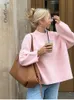 Womens Sweaters Casual Pink Oneck Sweater For Women Autumn Winter Long Sleeve Loose Female Pullover Elegant Fashion Streetwear Knitwear 231216