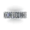 Eternity Full Emerald Cut Lab Diamond Pierścień 925 Srebrny Srebrny Bijou zaręczyny Pierścienie dla kobiet Mężczyzn Charm 304X