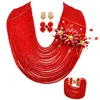Necklace Earrings Set 20 Rows 4mm Opaque Red Crystal Beaded African Wedding Bridal Costume Bracelet