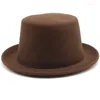 Bérets Chapeau Fedora à bord roulé pour adulte, couleur unie, casquette de magicien Panama, Costume de Cosplay en laine, haut plat unisexe