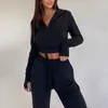 Pantalon de deux pièces pour femmes Zipper Sweat-shirt rose Femmes Ensembles Sexy Crop Top Sweats à capuche Casual Taille haute Femme Crayon Sport Automne Survêtements