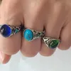 Bagues de cluster Multi Couleur Pierre Unisexe Rétro Bohême Style Vintage Bijoux Accessoires Bague En Acier Inoxydable Cadeau Pour Femmes Hommes Antique