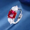 Cluster Ringen Lente Qiaoer 10 MM Lab Gemaakt Emerald Ruby Sapphire Paraiba Toermalijn Edelsteen Vintage Ring Voor Vrouwen Fijne Sieraden
