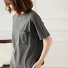 T-shirt da donna Camicia in cotone ricamato con tasca di fascia alta Donna Estate manica corta Grigio Bianco Top sciolto moda tinta unita