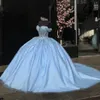 Sky Blue Sweetheart Quinceanera Dresses For 16 Party Princess Appliques Tulle Lace Beads Birthday Party Dress vestidos de 15 Ball