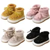 Platta skor 2023 Baby Winter Boots For Boys Girls Rubber Sole Toddler First Walkers Outdoor Antislip Infant Shoes Warm Lamb Wool Sneakers 231216