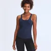 Aktiva skjortor Kvinnor Slim Fitness Tank med Pads Logo Elastic Yoga Croped Plus Size Workout Tops Female Suring Gym Clothes Sportwear