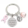 Nowy przylot stal nierdzewna pierścień kluczowy pierścień klęski Świadomość raka piersi Różowa wstążka Prezenty klucza kluczy dla kobiet biżuteria 291a