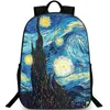 Yıldızlı gece sırt çantası Vincent Willem Van Gogh Daypack School Bag Sıras Paketi Packsack Baskı Sırıltısı Resim Okul Çantası Fotoğraf Günü Paket