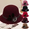 Berets 2023 Wool Ladies Bucket Hat Middle Aged And Elderly Fedoras Cap Flower Jazz Warm Fashion Women Dome Bow Bowler