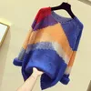 Women Sweters w paski Kolor blokowy Sweter Kobiety mody mody cienki odcinek Lossleeved luźne puste leniwe pullover żeńska wiosna 231216