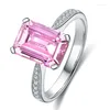 Klusterringar Zhanhao Emerald Cut S925 Sterling Silver Jewelry Lab Grown Pink Morganite Ring Engagement Wedding Presents To Girl Friend