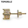 TOPGRILLZ Orecchini per gioielli Hip Hop Rock Color oro ghiacciato Micro Pave CZ Stone Lab Orecchini con vite posteriore Gor Uomo Donna303S