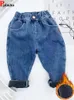 Jeans vintage foderati in velluto ragazzi jeans pantaloni harem inverno spesso vaqueros bambini pantalones peluche caldo vita alta bambini denim calca 231216