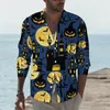 Camicie casual da uomo Camicia con stampa di Halloween Pipistrelli e fantasmi Design a maniche lunghe Camicette stile street Top oversize vintage autunnale