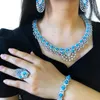 Ensemble collier et boucles d'oreilles Missvikki, 4 pièces, tendance, bleu, rose, luxe, Style dubaï, grand bracelet, bague, bijoux à breloques pour femmes