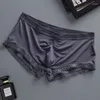 Sous-vêtements hommes troncs 3D pochette boxeurs glace soie ultra-mince culotte été doux respirant translucide sans couture boxeur humide séduisant sous-vêtements