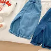 Jeans Kinder Jeans 1-7 Jahre Kleinkindjunge Mädchen weiche Denim Lange Hosen Elastische Taille Feste Farbe Harem Hose-Hose Herbst Kleidung 231216