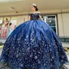 Granatowy sukienka Quinceanera Dress z ramion Słodka 15 sukienka cekinowa aplikacja do ukończenia koronki impreza księżniczka sukienka