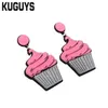 KUGUYS – boucles d'oreilles en acrylique rose pour femmes, bijoux à la mode, goutte d'eau, gâteau, tendance, Dangle, 2182