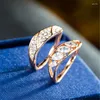 Cluster Rings Ajojewel Golden Set For Women Cubic Zirconia Leaf Wedding Party Jewelry Ensemble De Bague