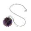 Pendant Necklaces 35mm Natural Crystal Carved Rose Flower Stone Amethyst Quartz Agate Lapis Lazuli Jewelry Charm Chain Necklace For Women