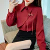 Blusas femininas roupas chinesas estilo chinês shir outono e inverno camisa vermelha espessada 2024 design botão acima lindo topo