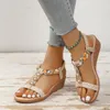 Sandalen Bohemen Stijl Rode Strand Sandalen Wedge Casual Schoenen Voor Vrouwen Instapper Parel Platte Dames 2023 Zomer Zapatos