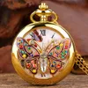 Pocket Watches Top Luxury Gold Butterfly Crystal Diamondencrousted Quartz Watch Elegant Women Retro Fob Chain Clock Charm Pendant 231216