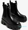 Marque élégante femmes Monolith Knight bottes bout rond noir cuir brossé plate-forme talons dame Martin botte en cuir de veau dame bottines de moto