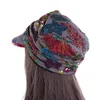 Visor Retro Warm Mom Hat Floral Print Girls Cap Foldbar Earflap Short Brim Women Peaked Ethnic Style Baseball