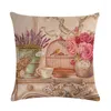 Pillow Vintage Oil Painting Flowers Covers Floral European Retro Clock Vase Art Cover Beige Linen Case ZY149