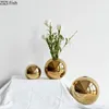 Wazony poszycie złota kulka ceramiczna wazon ozdoby domowe ozdoby rzemieślnicze kwiaty