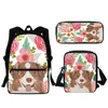 Sacos escolares engraçados dos desenhos animados cão floral impressão 3 pc animais bonitos crianças zíper mochila meninos meninas de volta ao presente ferramentas de aprendizagem