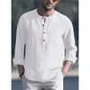 Men's Casual Shirts US Size Mens Cotton Linen Long-Sleeved Summer Solid Color Beach Shirt Plus Men Clothing