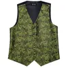 Herenvesten Hi-Tie Paisley Zijden Vest Voor Mannen Groen Mouwloos V-hals Vest Stropdasklemmen Hanky Manchetknopen Sets Bruiloft Zakelijk Feest