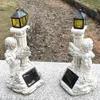 Objetos decorativos estatuetas pilar romano anjo estátua luz solar jardim gramado caminho estatueta esculturas lâmpada de energia decoração ao ar livre 231216