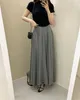 Sukienki robocze Korean 2-częściowy elegancka moda moda czarna dzianina z krótkim rękawem T-shirt top szary wysokiej talii Slim A-Line Long Spirt