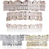 New Baguette Set Teeth Grillz Top & Bottom Rose Gold Silver Color Grills Dental Mouth Hip Hop Fashion Jewelry Rapper Jewelry281A