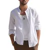 Men's Casual Shirts Cotton Linen Shirt Men Spring Summer Solid Color Long Sleeve Tops Male Clothing Beach Style