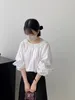 Women's Blouses Korejepo White Bat Sleeved Shirts Ruffled Lace Up Beautiful Shirt Women High Street European Unique Design Casual Versatile