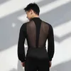 Stage Wear Latin Dance Tops For Men Modern Long Sleeved Black High Necked Elastic Shirts Professional Chacha Rumba Clothes DQS15140