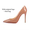 Designer Brand Sandals Women High Heel Shoes Red Shiny Bottom Classics Pumps 8cm 10cm 12cm Super Heels Naken Patent Leather Lady Luxury Wedding Shoes Storlek 35-44