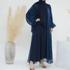 Ropa étnica Mujeres musulmanas Abierta Abaya Brillante Verano Manga de hojaldre Maxi Vestido Turquía Kimono Islam Árabe Robe Dubai Femme Musulmane Jalabiya