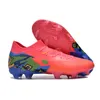 Chaussures de football pour hommes FG TF Crampons Bottes de football Scarpe da Calcio Entraînement en cuir souple Rouge Bleu