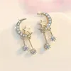 Dangle Earrings Moon Star Tassel For Women Korean Fashion Zircon Drop Earings Female Ear Jewelry Girls Gift Items KCE080234P