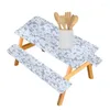 Table Cloth Picnic Chair Cover Kit Plaid PVC 3Pcs Waterproof Rectangle Tablecloth Elastic Bench Covers For Indoor Outdoor