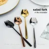 Forks Stainless Steel Fruit Fork 2 In 1 Colorful For Cake Snack Salad Spoon 304 Dessert Long Handle