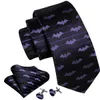 Neckband Barrywang Purple Silk Bat slips för män Nyhet djur svart stripe ncektie pocket fyrkantig manschettknappar set bröllopsfest FA6210 231216